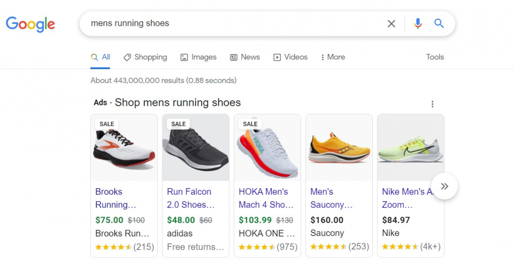 Shopping Google results