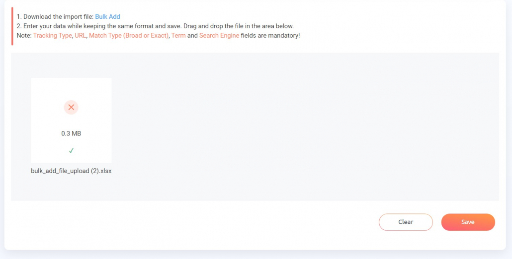 Upload the File in the Bulk Add Tab