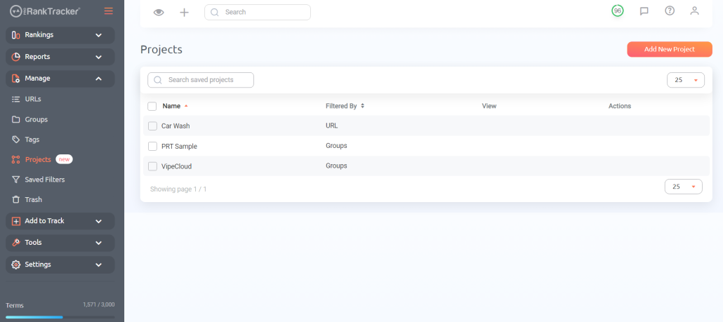 Track Ranks in Bulk Using Projects