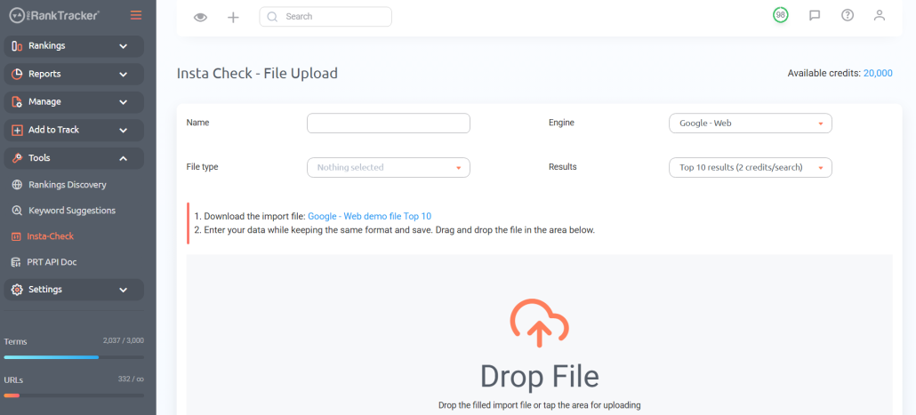 Upload Keywords to Check