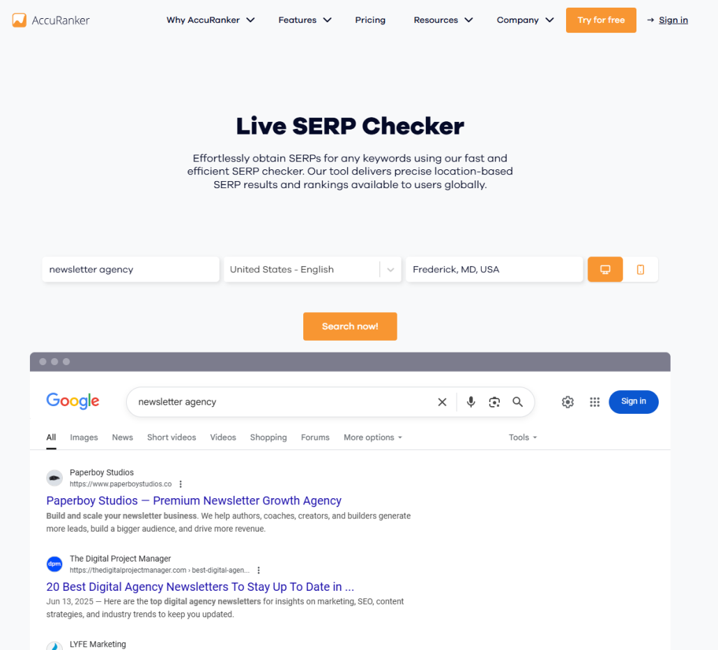 AccuRanker SERP checker