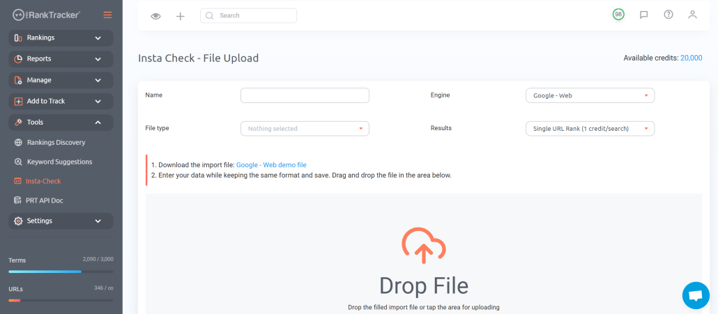 Insta check file upload