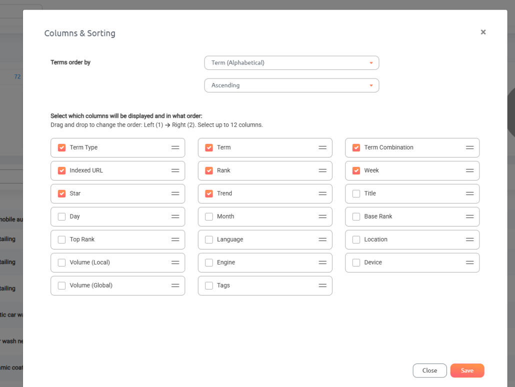 Columns and Sorting