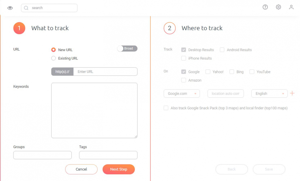 Add Your URLs and Keywords for Tracking