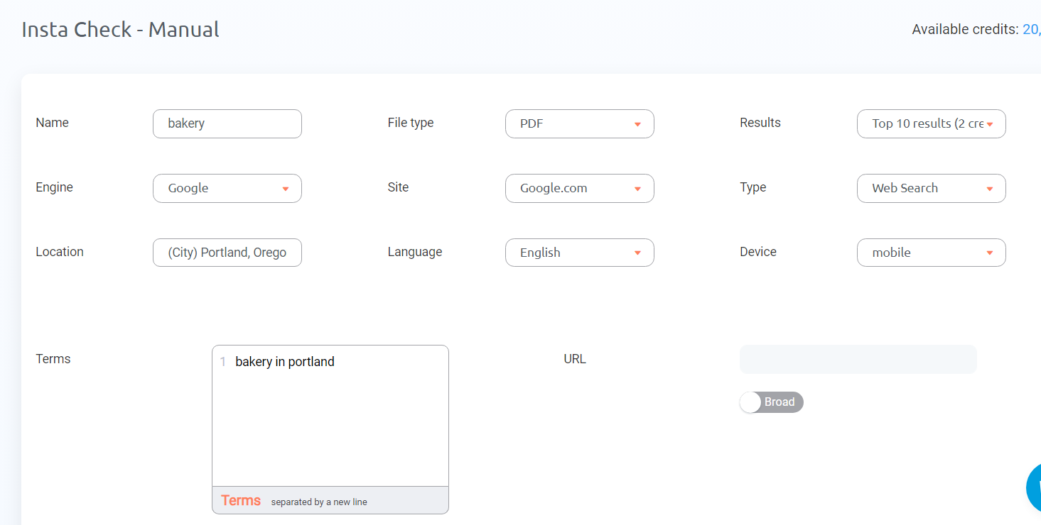 Insta Check manual form