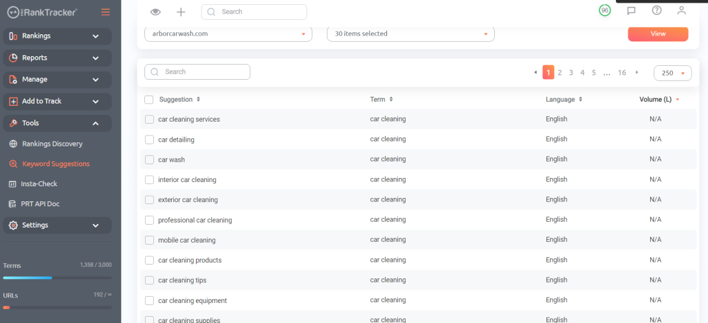 ProRankTracker Keyword Suggestions