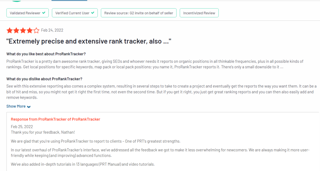 Reviews ProRankTracker 2