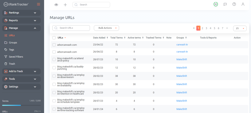 Manage URLs in PRT