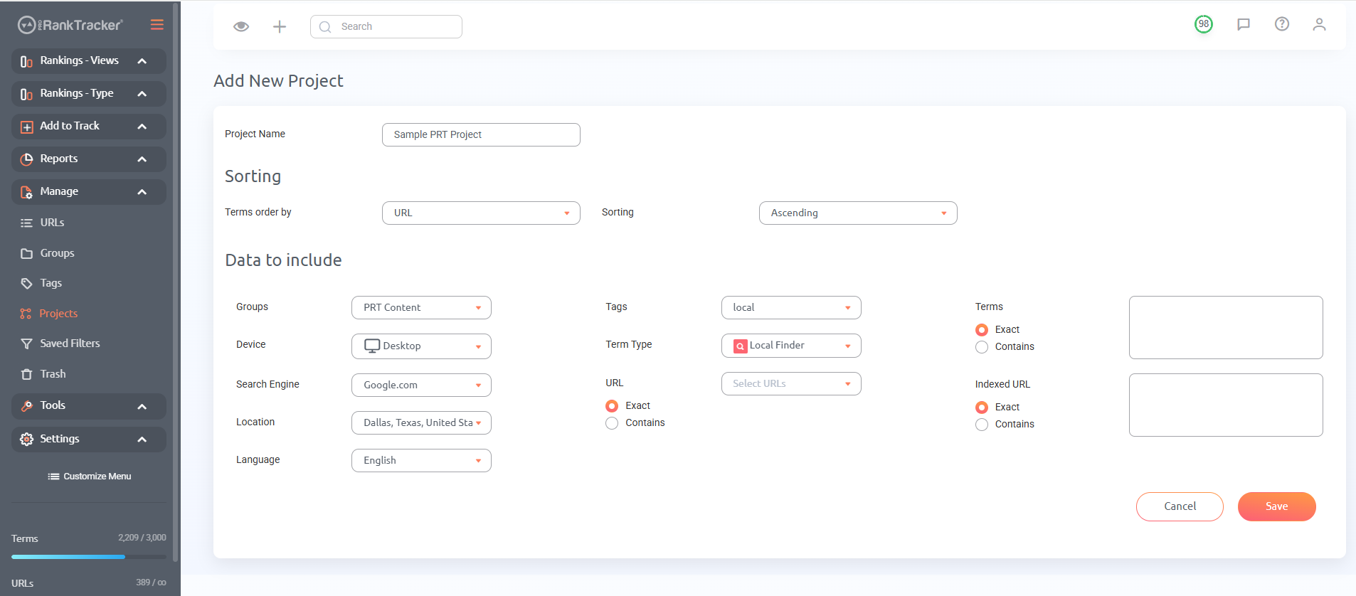 Create PRT Project