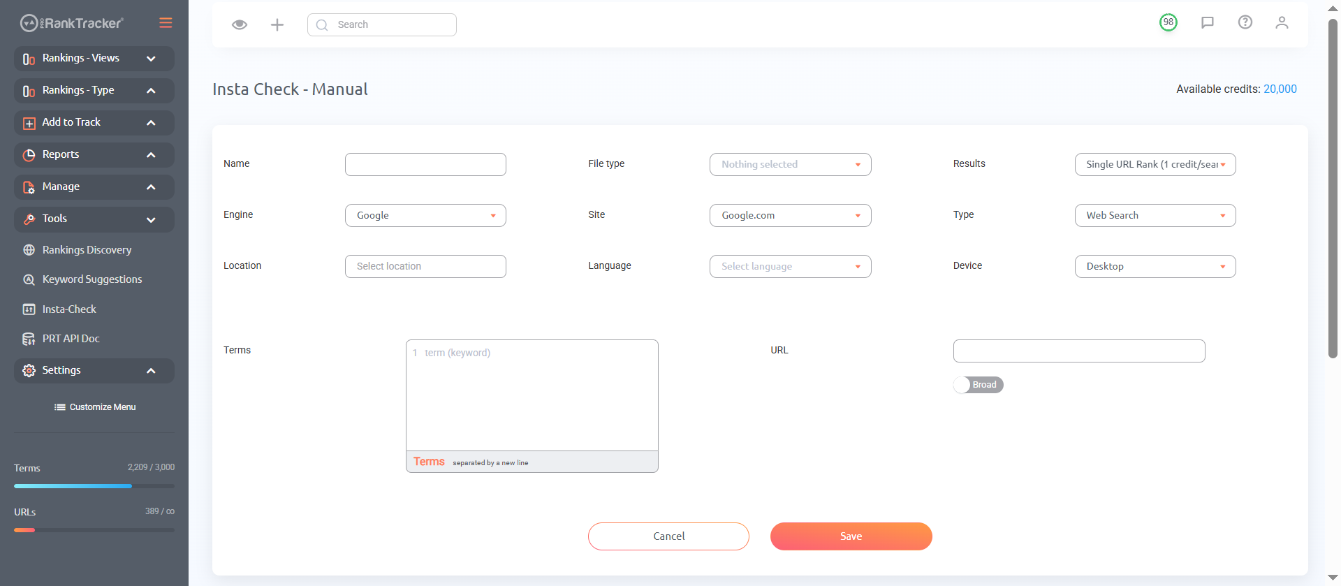 fill Insta check form