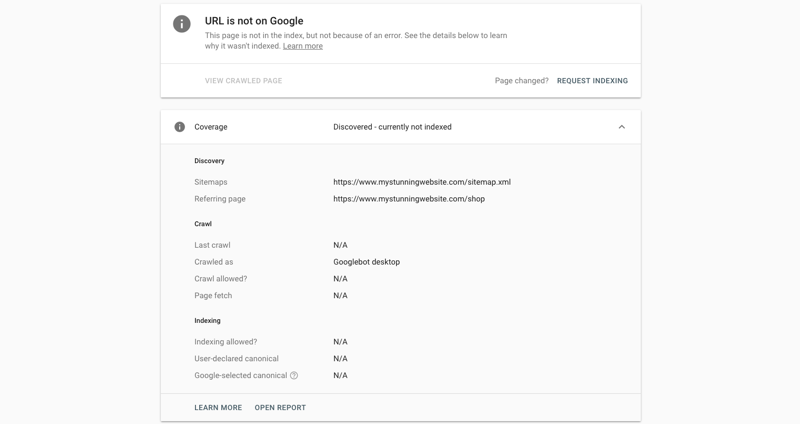 URL inspection tool 