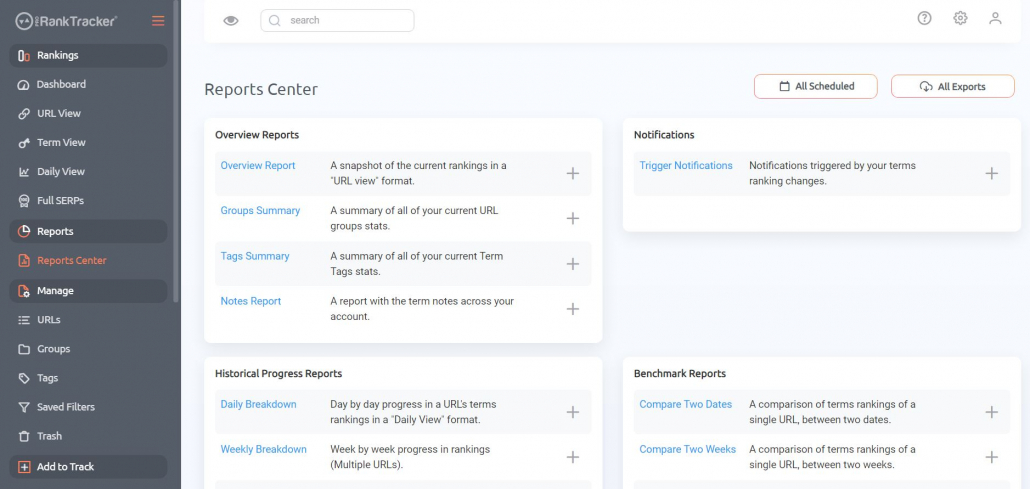 Pick from a selection of over 20 report options
