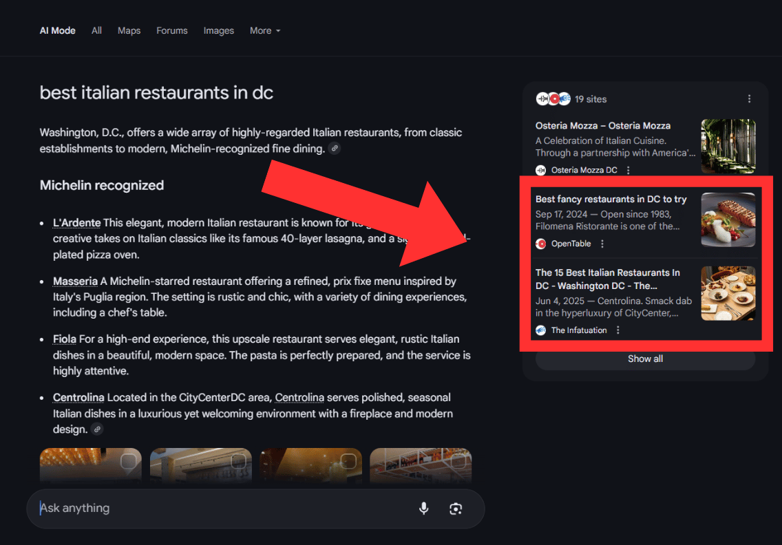 Showing up in 3rd party listicles helps with showing up in AI mode