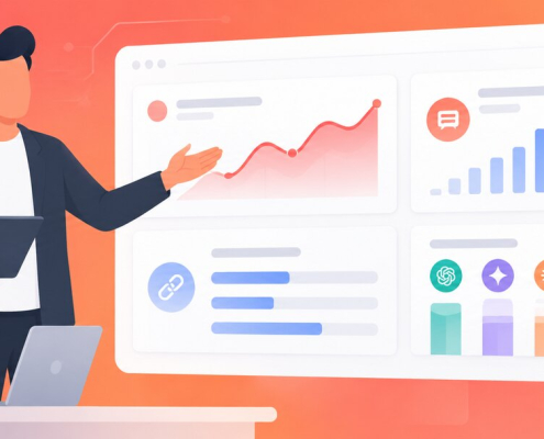Illustration of an AI visibility report being presented to a client