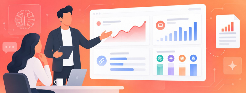 Illustration of an AI visibility report being presented to a client